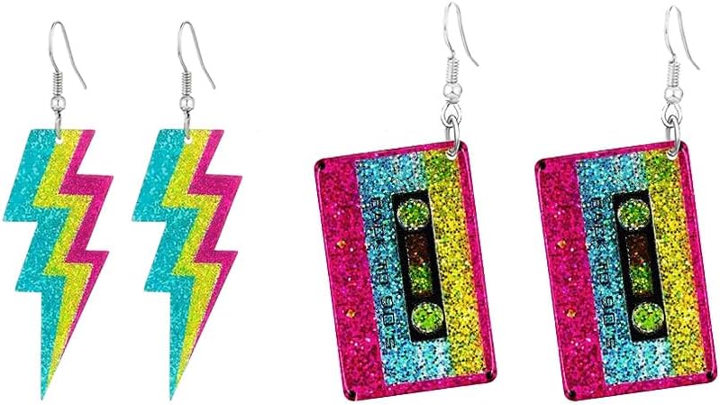 Modpide 80s Neon Earrings Hollow Lightning Bolt Halloween Punk Retro Earrings for Women 80's Party Accessories - Image 1